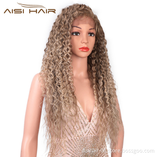 Aisi Hair 13x6 Long Wavy Ombre Blonde Dark Root Wig Kinky Curly Lace Frontal Wig Deep Wave Front Lace Hair Wigs For Black Women
